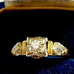 Vintage European diamond , 14k gold engagement ring size 7 singed Copley